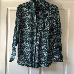 NWT J. Crew Blue Leopard Button Down Shirt -Sz 4